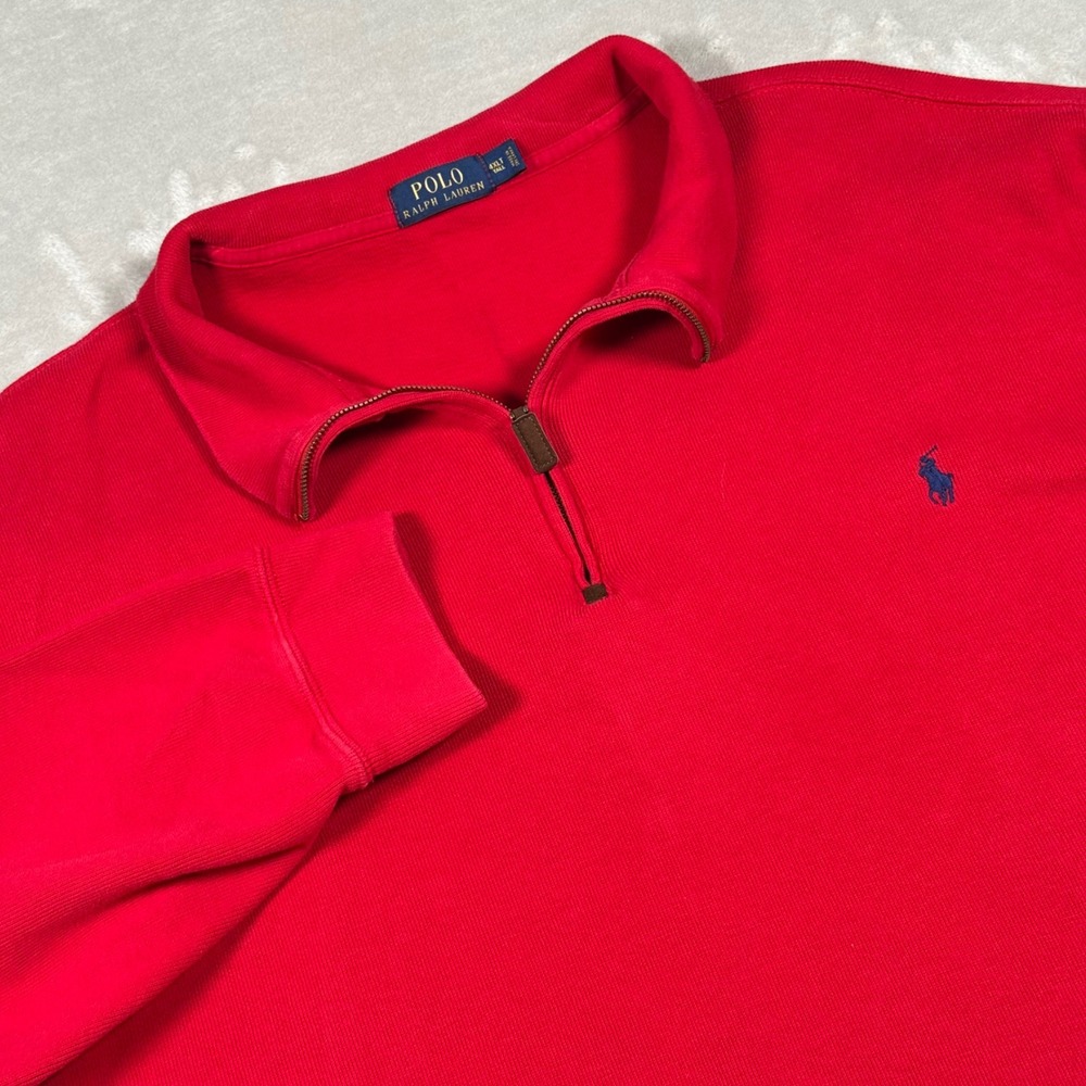 Polo Ralph Lauren Quarter Zip Pullover Mens 4XLT Red Ribbed Cotton Pony Logo
